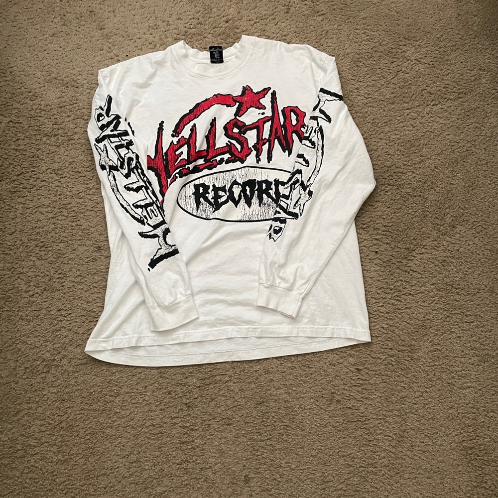 White Long Sleeve Tee with Red and Black Graphic